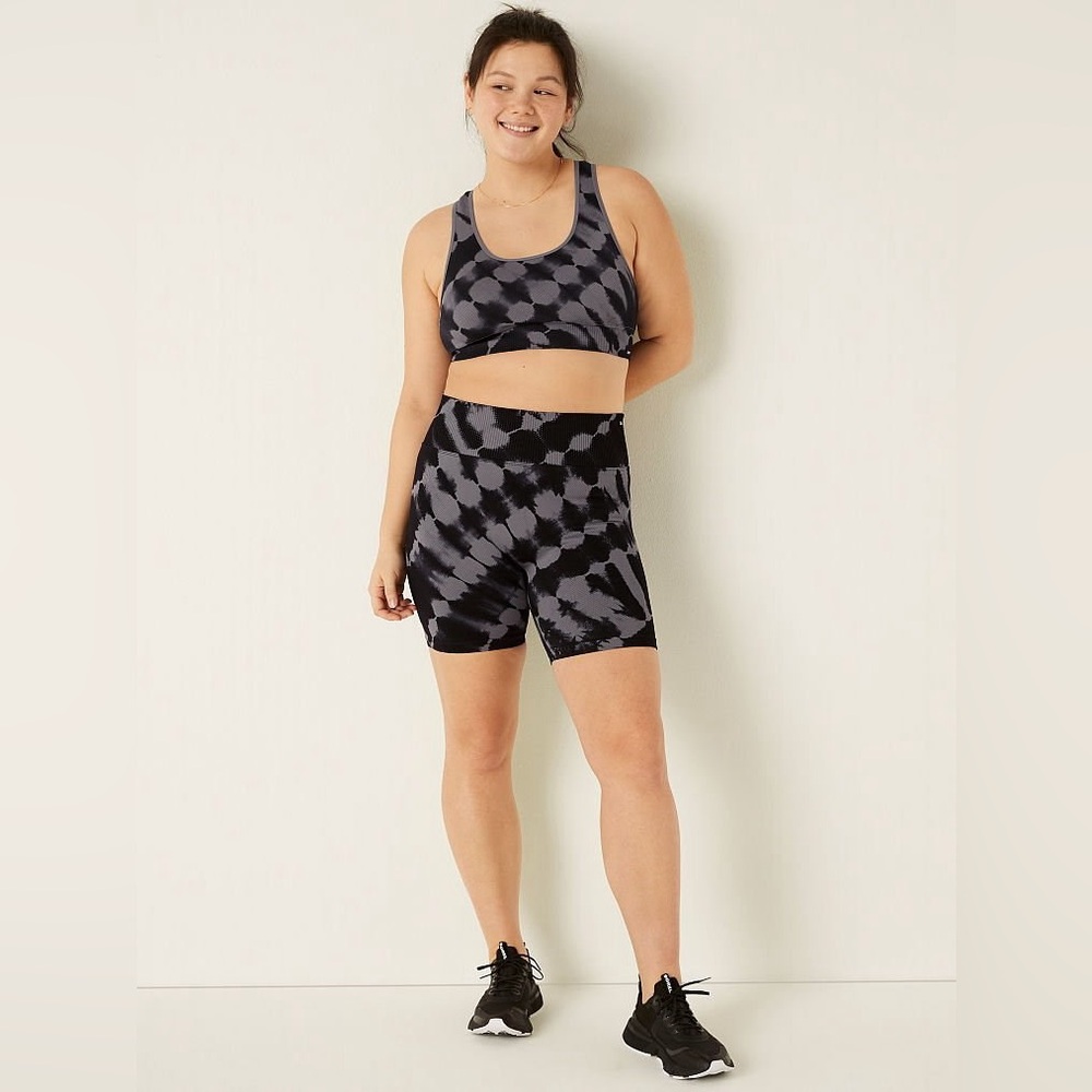 PINK Victorias Secret Two Piece Ribbed Tie Dye Athletic Set Grey & Black Size L